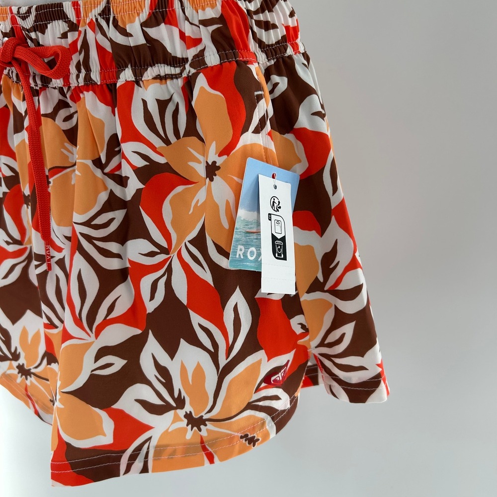 NWT Roxy Women's XS Pull On High Waist Boardshorts Floral Print Red Orange Brown - Picture 3 of 15